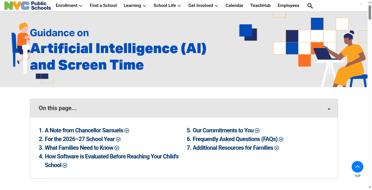 NYCPS page: Guidance on Artificial Intelligence (AI) and Screen Time